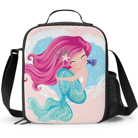 Mermaid Lunch Box - Insulated Lunch Box for on the Beach Design with Side Pocket & Shoulder Strap Lunch Bag, Perfect for Camping/Hiking/Picnic/Beach/Travel