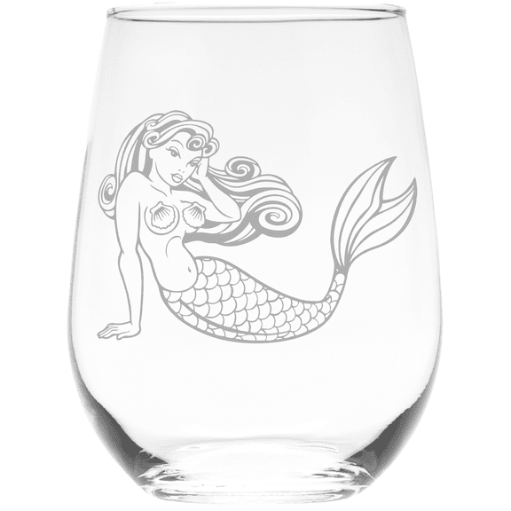 C&M Personal Gifts 17 oz Mermaid Themed Stemless Wine Glass (Style M5)