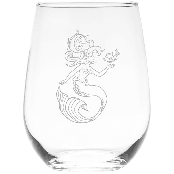 C&M Personal Gifts 17 oz Mermaid Stemless Wine Glass (Style M6)