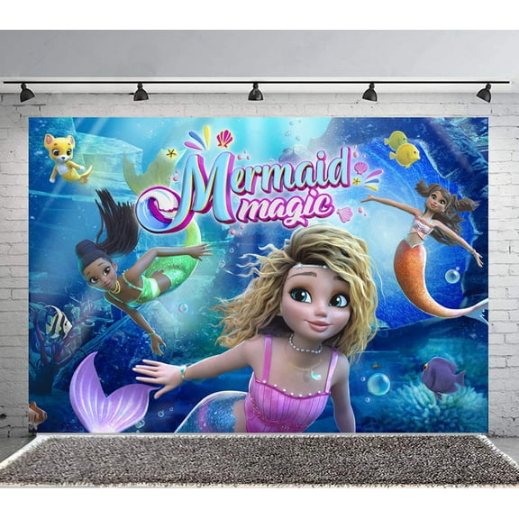 Mermaid Magic Backdrop Banner Party Supplies Poster Movie Theme Background for Photography Birthday Decorations