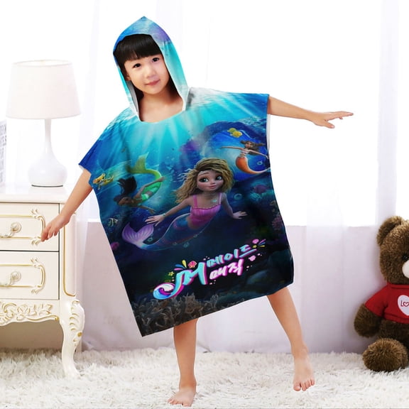 Mermaid Magic Hooded Beach Towel Poncho for Kid Girls Toddlers Boys Bath Pool Swim Cover-ups Swimwear Soft Lightweight Microfiber