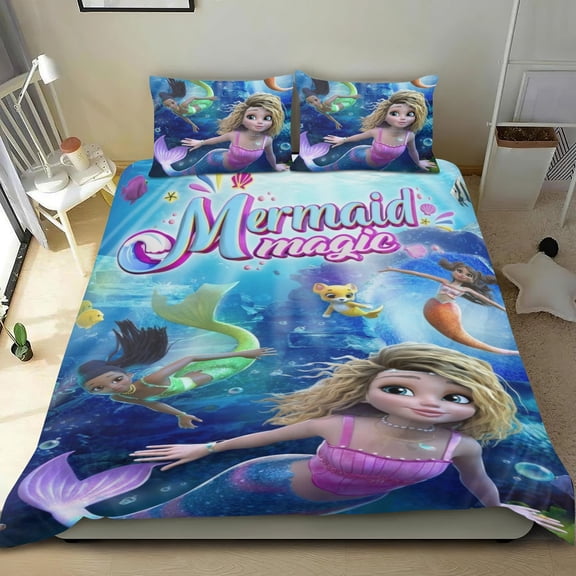 Mermaid Magic Themed Bed Sheet Set Three Piece Set 36x75 In ches Comfortable And Skin Friendly Unique Design Creating A Star Studded Night Home Gifts For Family Friends fans