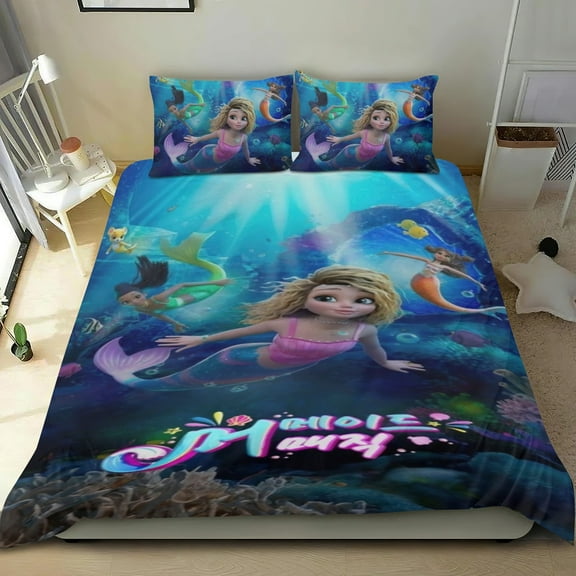 Mermaid Magic Themed Bed Sheet Set Three Piece Set 53x79 In ches Comfortable And Skin Friendly Unique Design Creating A Star Studded Night Home Gifts For Family Friends fans