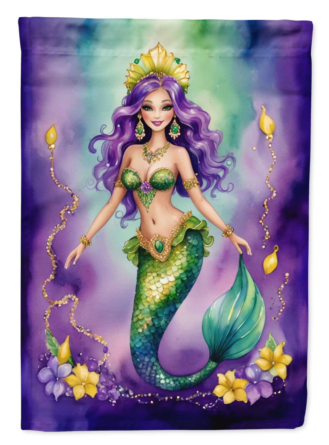 Mermaid Mardi Gras House Flag 28 in x 40 in
