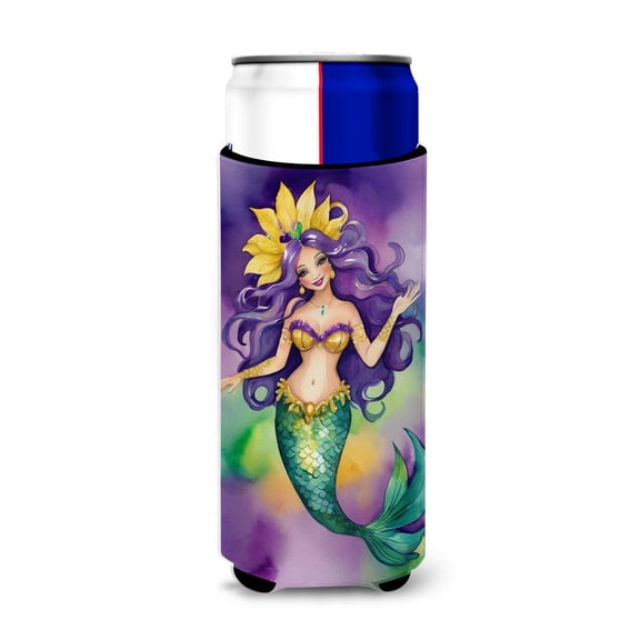 Mermaid Mardi Gras Hugger for Slim Cans