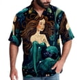 thumbnail image 1 of Mermaid Men's Short Sleeve Casual Printed Button Down Beach Shirt - Summer Unisex Top, 1 of 6