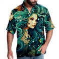 thumbnail image 1 of Mermaid Men's Short Sleeve Poplin Shirts, Casual Printed Button Down Tops for Summer Beach, Unisex with Spread Collar, 1 of 6