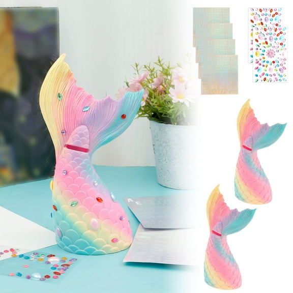 Mermaid Money Banks Kit Exquisite Solid Coin Saving Pot Mermaid Home Decor Set Cute Easy to Use Piggy Bank Mermaid Money Pots for Your Children