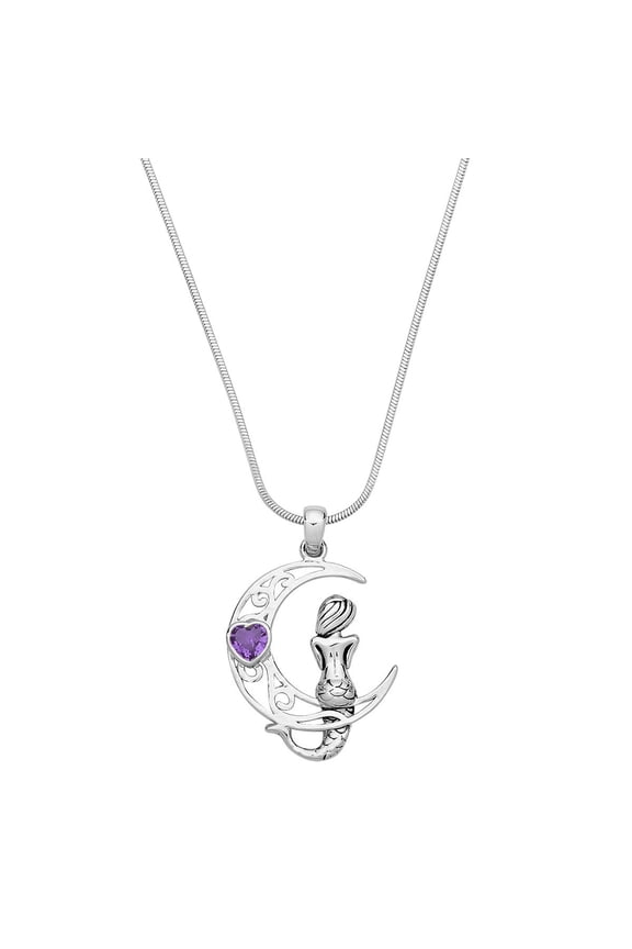 Mermaid Moon Pendant Necklace Rhinestone Crystal Rhodium Plated 17 Snake Chain J1096-PP