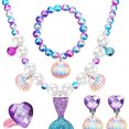 thumbnail image 1 of Mermaid Necklace Bracelet Set Mermaid Jewelry Kit Included Shell Necklace Bracelet Ring Earrings Organza Bags for Mermaid Party Costume Jewelry Supplies-Purple, 1 of 7