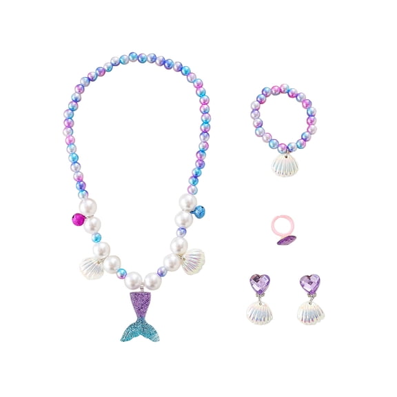 Mermaid Necklace Bracelet Set Mermaid Jewelry Kit Included Shell Necklace Bracelet Ring Earrings Organza Bags for Mermaid Party Costume Jewelry Supplies