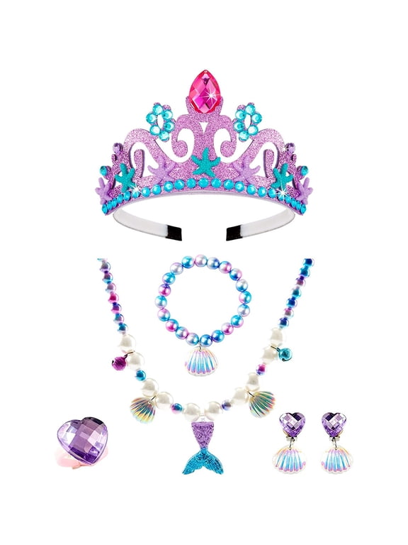 Mermaid Necklace Bracelet Set Mermaid Jewelry Kit Included Shell Necklace Bracelet Ring Earrings Organza Bags for Mermaid Party Costume Jewelry Supplies