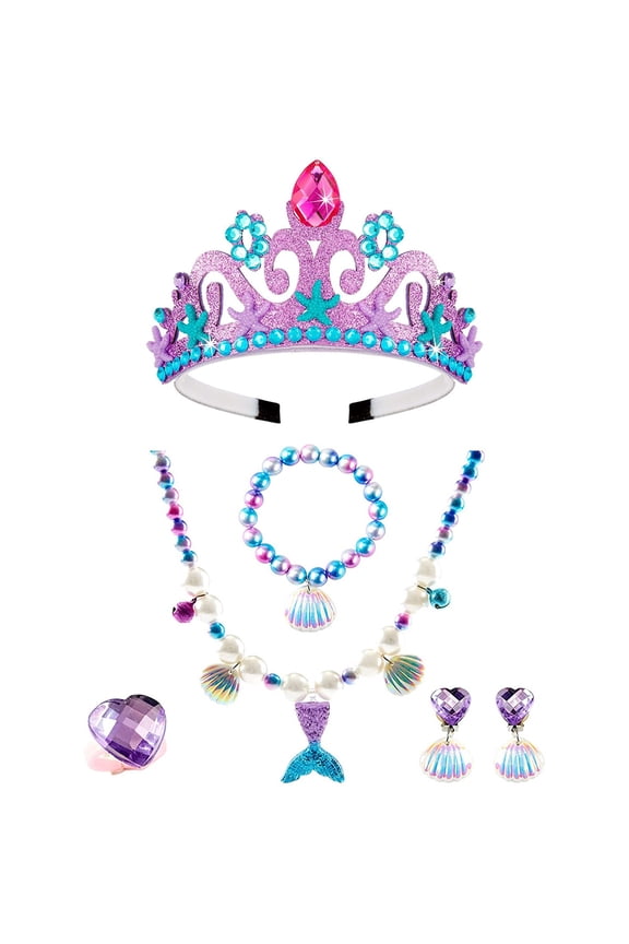 Mermaid Necklace Bracelet Set Mermaid Jewelry Kit Included Shell Necklace Bracelet Ring Earrings Organza Bags for Mermaid Party Costume Jewelry Supplies