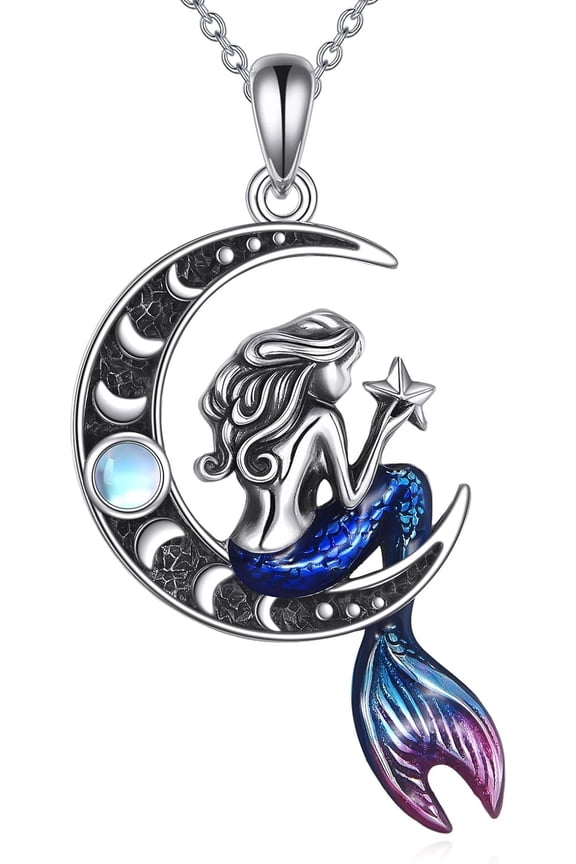Mermaid Necklace S925 Sterling Silver Moon Mermaid Pendant Necklace Moonstone Jewelry Gifts for Women Female