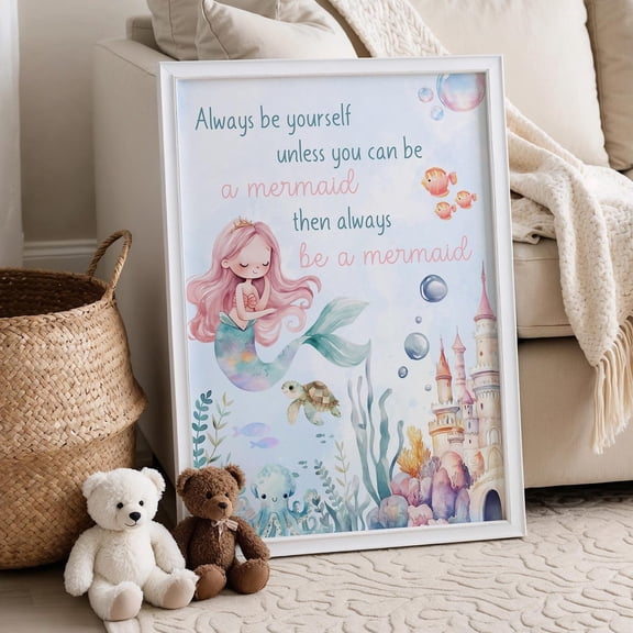 Mermaid Nursery , Mermaid Theme Room, Ocean Theme Nursery, Under The Sea Girls Room Art, Mermaid Decor, Nautical Nursery, Ocean Decor Unframed Paper Print