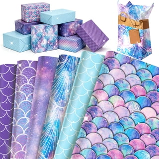 Mermaid Ocean Dream Themed Gift Wrapping Paper Set - Rainbow Scale and Starry Sky Elements - Suitable for Party Gift Wrapping