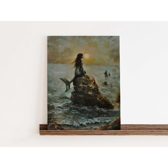 Mermaid Ocean Print, Mystical Coastal Wall Art Home Decor #2768, 8x12 UNFRAMED