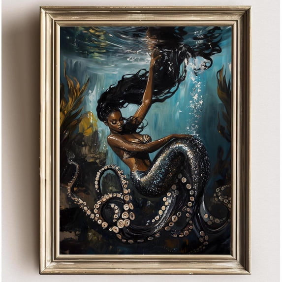 Mermaid Octopus Dark Academia Wall Art Prints, Deep Sea, Goth Moody ...