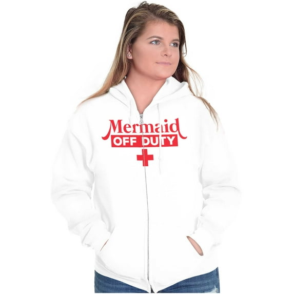 Mermaid Off Duty Cute Beach Day Vacay Zip Hoodie Sweatshirt Women Brisco Brands S