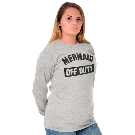 Mermaid Off Duty Cute Beach Lovers Women Plus Size Long Sleeve Graphic Tee Brisco Brands 2X
