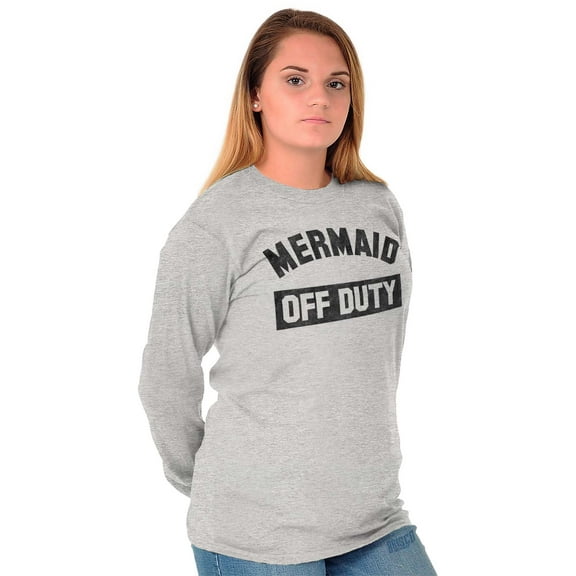 Mermaid Off Duty Cute Beach Lovers Women Plus Size Long Sleeve Graphic Tee Brisco Brands 3X