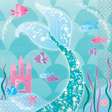 Mermaid Paper Beverage Napkins, 5", 16 Count
