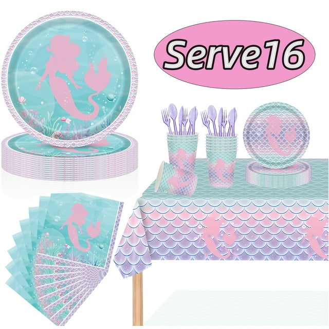 Mermaid Party Supplies Birthday Party Plates Tableware Set Mermaid