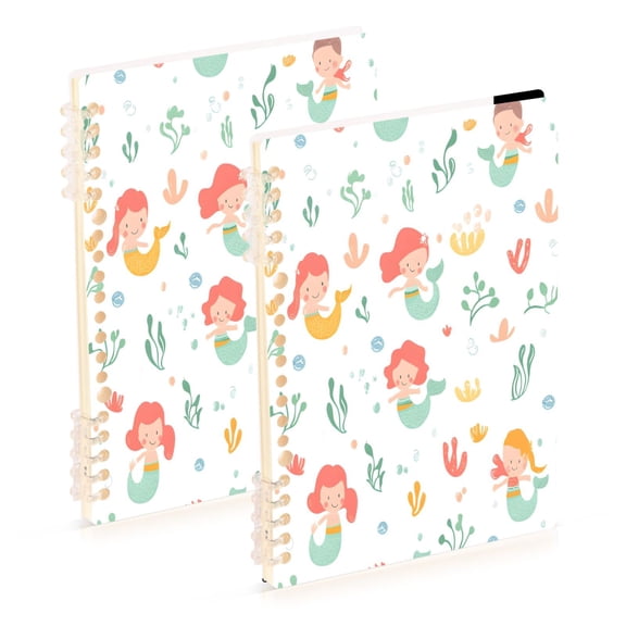Mermaid Pattern Design 2-Piece A5 PP Notebooks, Adjustable Rings, 80g Paper, Diary Set