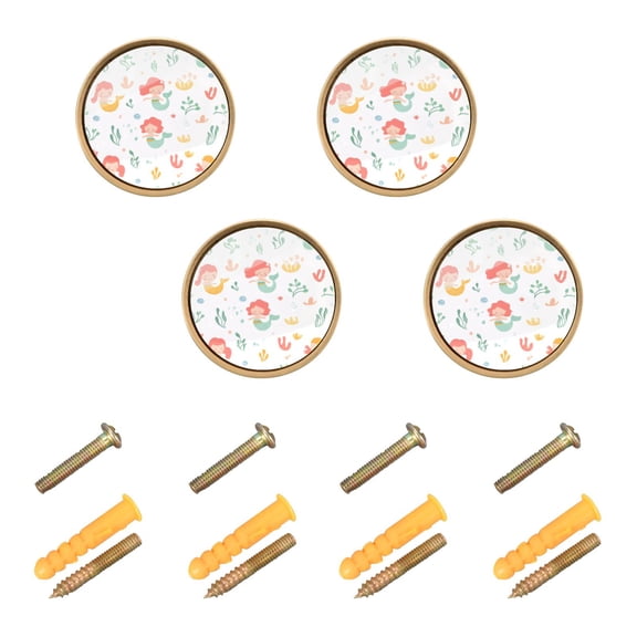 Mermaid Pattern Design Cabinet Furniture Knobs Drawer Metal Pulls 1.26in Acrylic Zinc Alloy Dual Screw Set