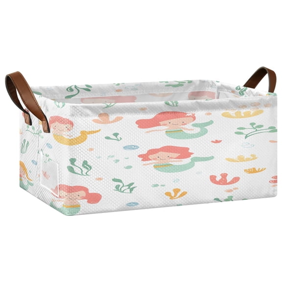 Mermaid Pattern Design Open Home Storage Bins Foldable Metal Frame Shelf Baskets 16.9x11.4x7.7in Water-Resistant
