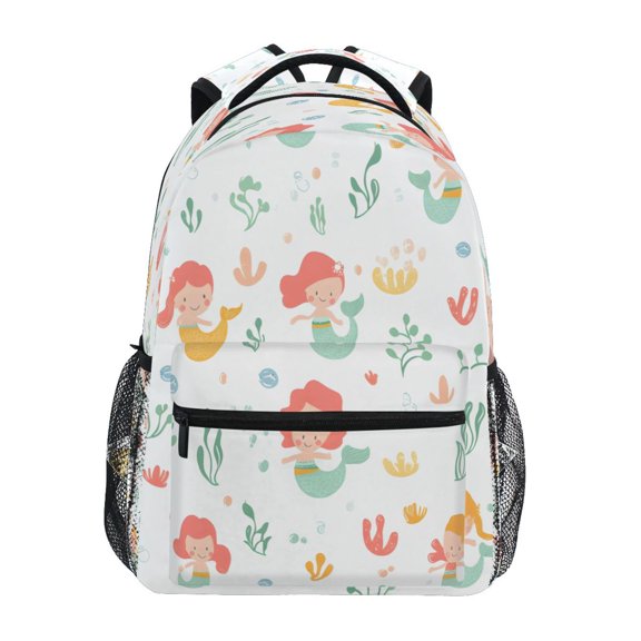 Mermaid Pattern Design Stylish Large Backpack 15L Self-Standing Durable Twill for School, Office and Travel Use
