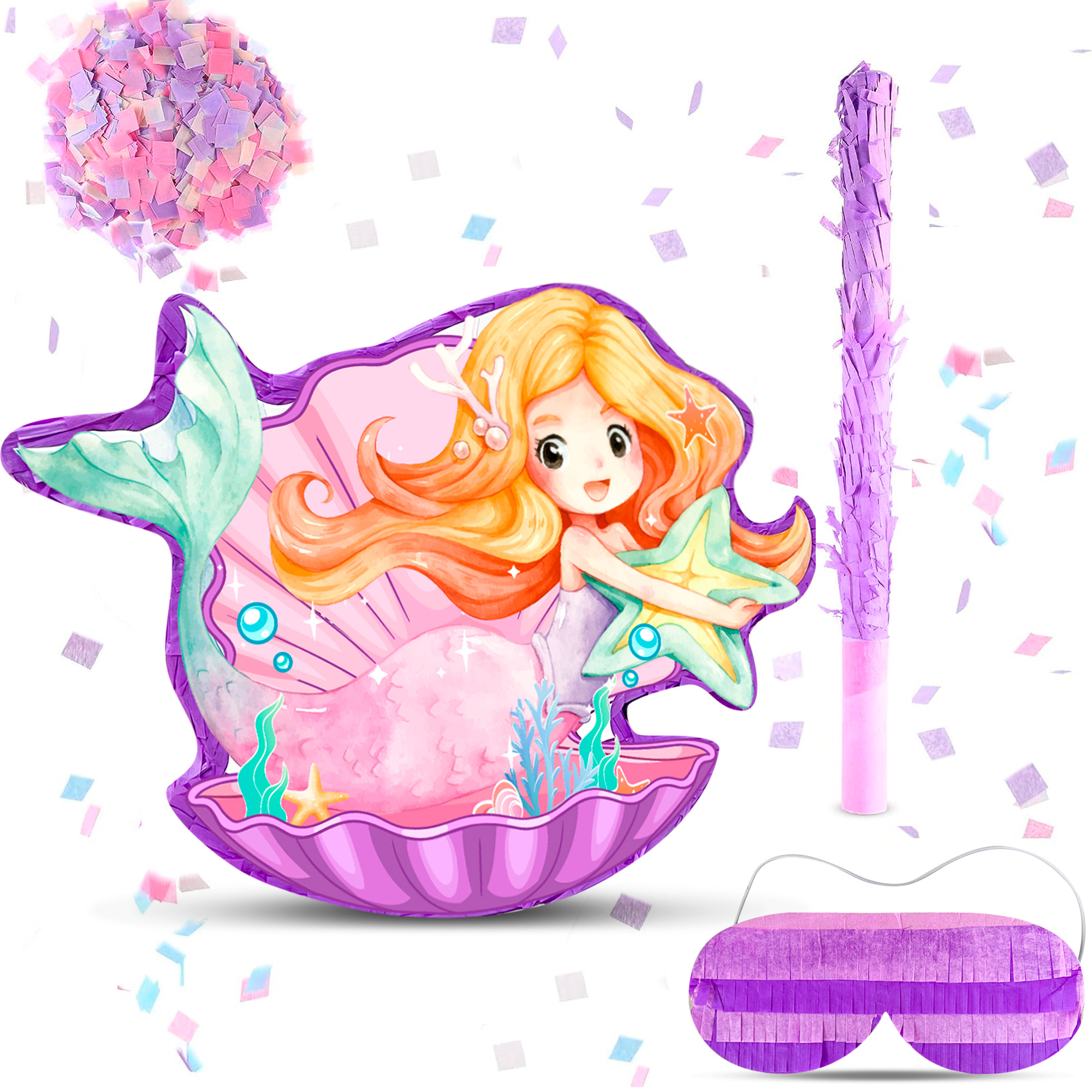Mermaid Pinatas for Birthday Party Girl, 4in1 Mermaid Party Pinata