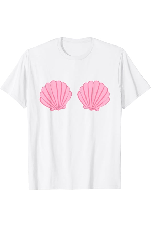 Mermaid Pink Seashell Bra Cartoon Graphic Casual Summer Beach Tee