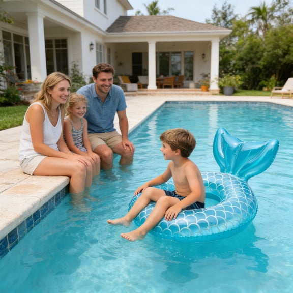 Mermaid Pool Float with Seat and Handle, Inflatable Swim Ring Pool Tube for Summer Beach Outdoor Water Toys