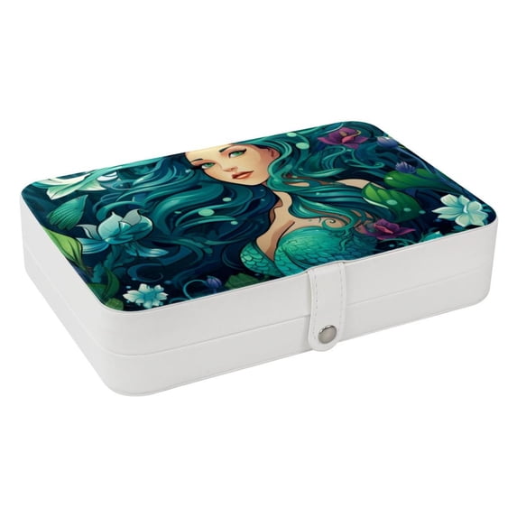 Mermaid Portable PU Leather Jewelry Organizer with Removable Compartment, Bracelet Holder, Earring Organizer, and Jewelry Boxes