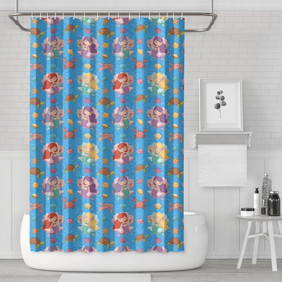 Mermaid Princess Sea Pattern Shower Curtain 72"x72" ,Bathroom Decorative Shower Curtains Set with 12 Hooks,Modern Waterproof Washable Shower Curtain