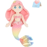 Mermaid Princess Stuffed Animal Cuddly Soft Hugging Plush Toy Doll Birthday Childrens Day Christmas for Toddlers Girls, Pink, 15.5