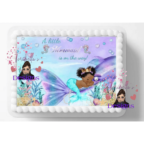 Mermaid Princess Themed Baby Shower Birthday Edible Image Edible Cake Topper Frosting Sheet Icing Paper Cake Decoration Edible Cake Sticker Decal