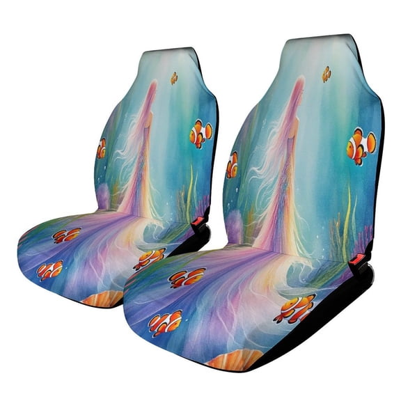 Mermaid Princess Under The Sea Car Seat Covers Front Seats Universal Fit for Cars SUV Truck Auto Interior Accessories