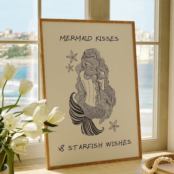 Mermaid Print Cute Beach House Decor Trendy Coastal Wall Art Starfish Poster Mermaid Quote Print Beachy Wall Art 1 Print Wall Art, Modern Wall Decor, 16x24 UNFRAMED