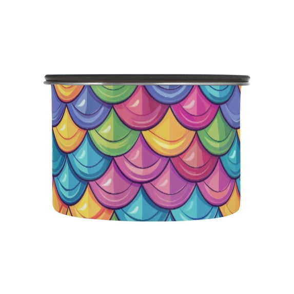 Mermaid Print Rainbow Airtight Coffee Bean Canister 17oz Food Storage Containers with Lids For Gournd, Tea, Sugar, Flour, Rice, Cereal, Candy Cookie Jar