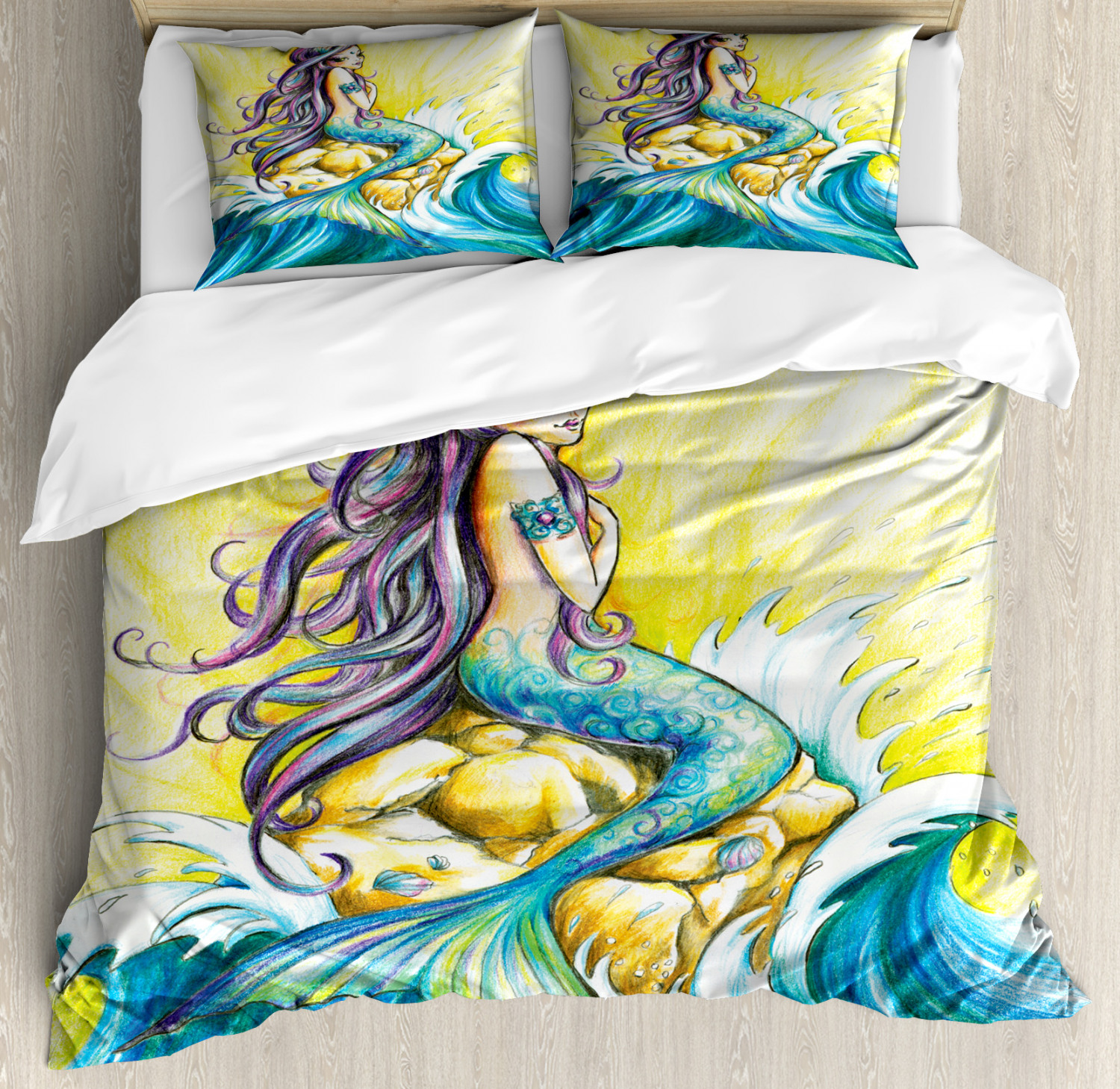 Mermaid Pink Pattern Print Duvet Cover Bedding Set