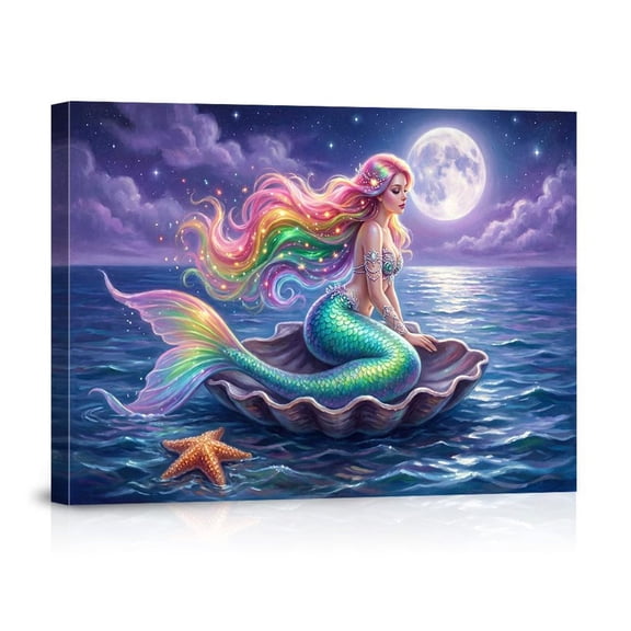 Mermaid Rainbow Fantasy Seashell Ocean Moonlight Colorful Girls Wall Art, Versatile Nursery Theme For Nursery, Playroom And Home Decor