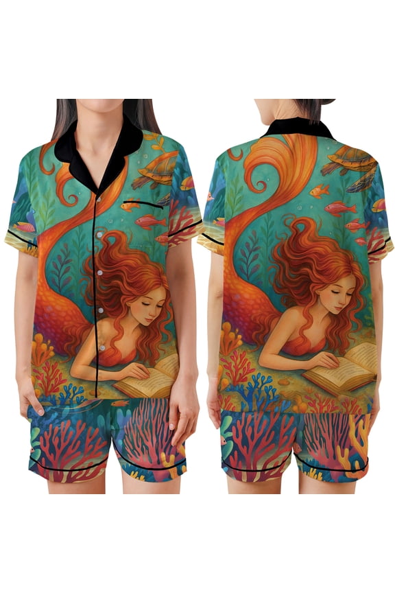 Mermaid Reading Pajama Set – Underwater Fantasy Sleepwear, Ocean Dream Loungewear, Cute Fairy Tale Mermaid Sleepset