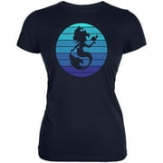 Mermaid Retro Ocean Blues Juniors Soft T Shirt Navy LG
