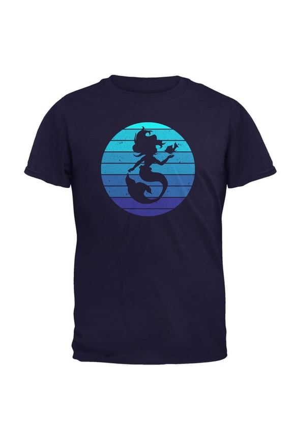 Mermaid Retro Ocean Blues Mens T Shirt Navy LG