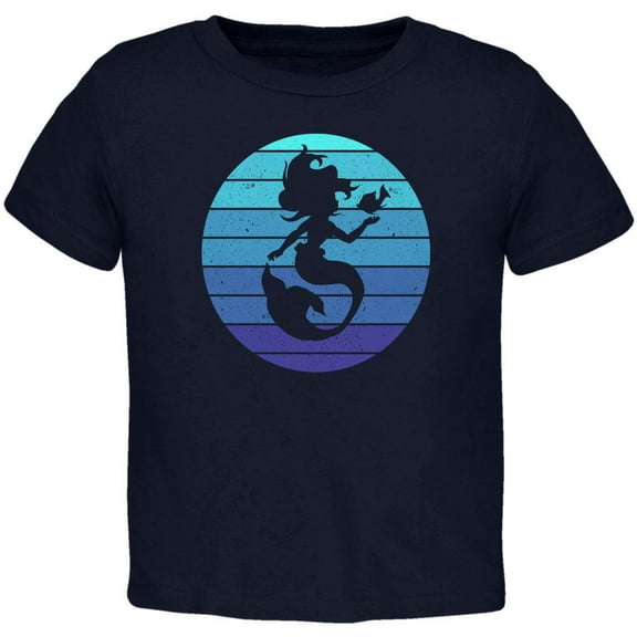 Mermaid Retro Ocean Blues Toddler T Shirt Navy 2T