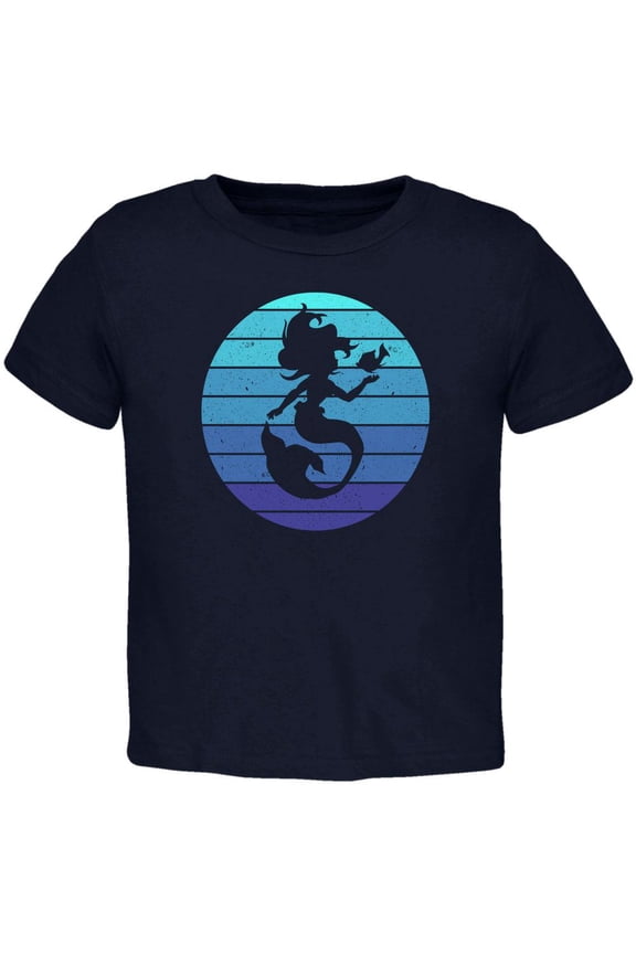 Mermaid Retro Ocean Blues Toddler T Shirt Navy 2T