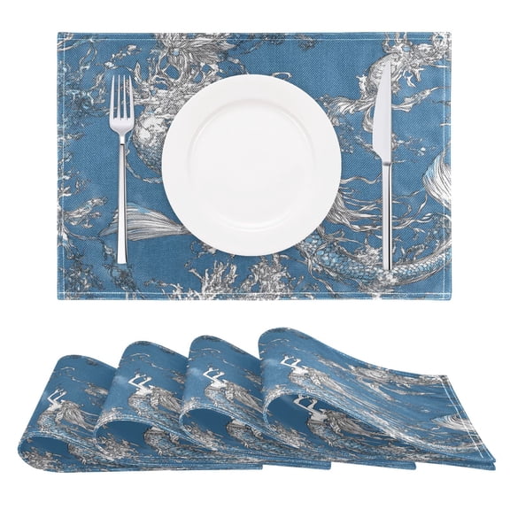 Mermaid Reversible Placemat Non Slip Coffee Mat 18x12 Inch for Dining, Kitchen, Coffee