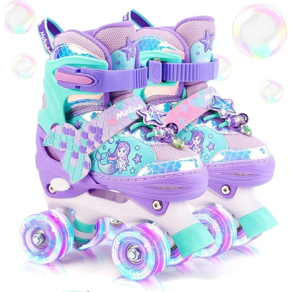 Mermaid Roller Skates for Girls Kids Toddler Light up & Adjustable Sizes Rollerskates